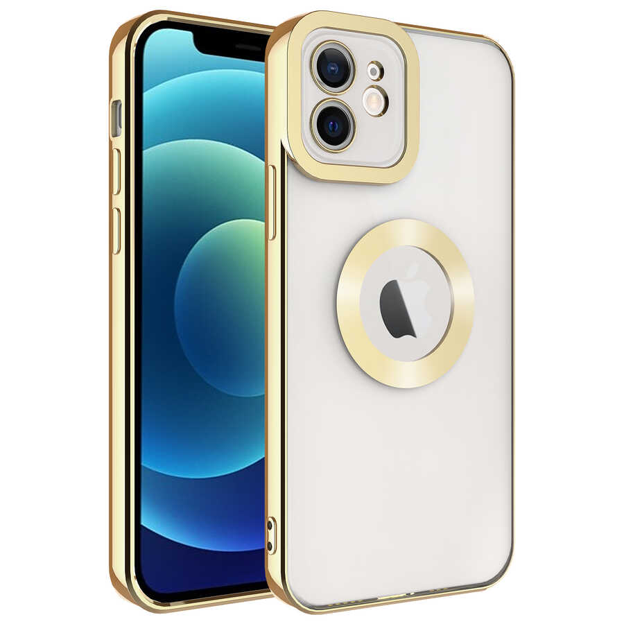 iPhone Uyumlu 11 Kılıf Kamera Korumalı Logo Gösteren Zore Omega Kapak-Gold