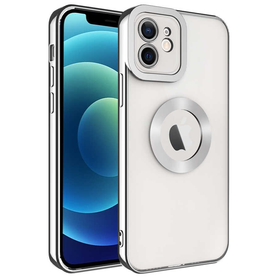 iPhone Uyumlu 11 Kılıf Kamera Korumalı Logo Gösteren Zore Omega Kapak-Gümüş