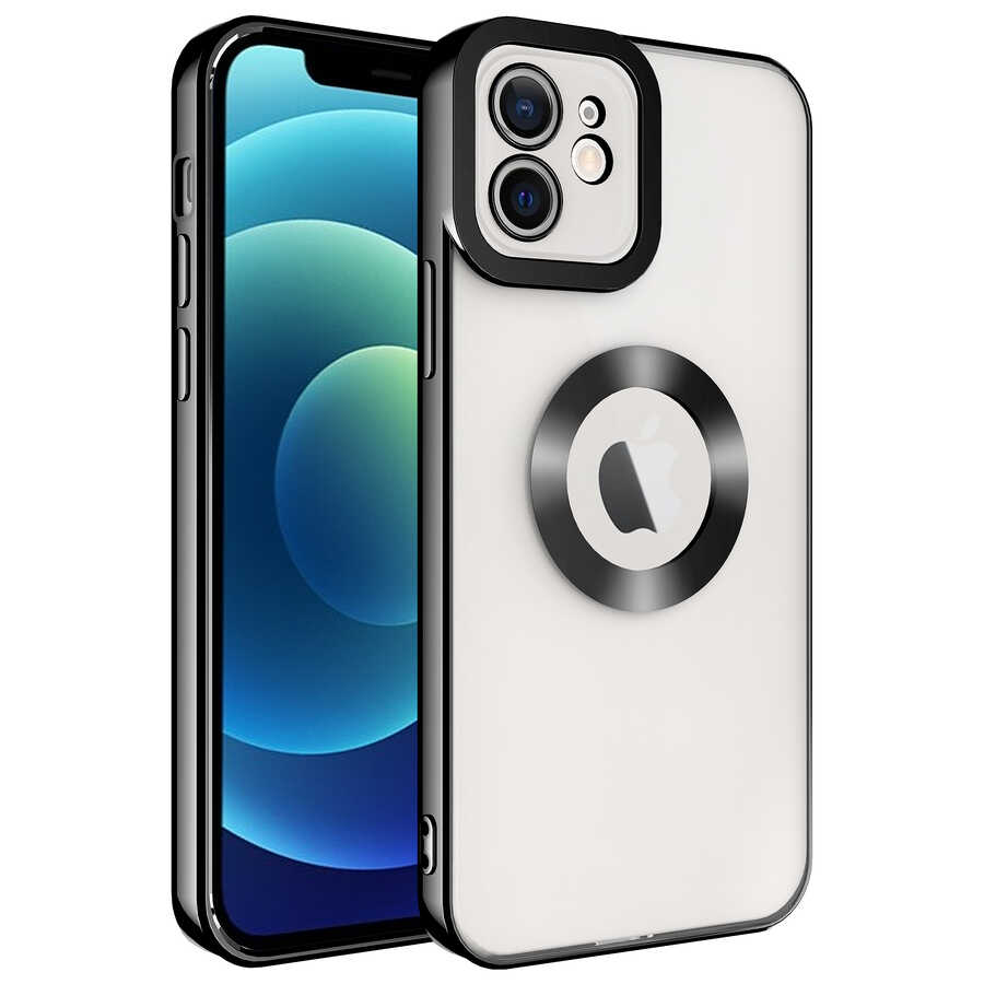 iPhone Uyumlu 11 Kılıf Kamera Korumalı Logo Gösteren Zore Omega Kapak-Siyah