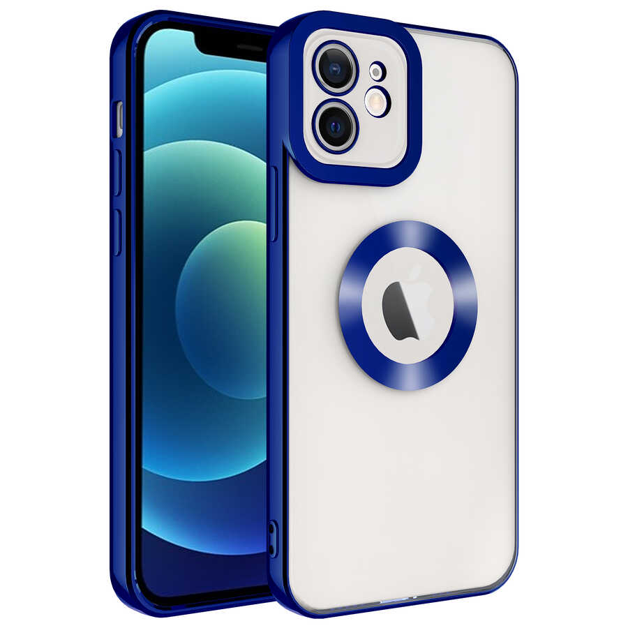iPhone Uyumlu 12 Kılıf Kamera Korumalı Logo Gösteren Zore Omega Kapak-Mavi