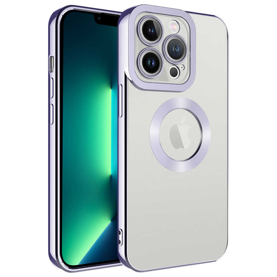 iPhone Uyumlu 12 Pro Kılıf Kamera Korumalı Logo Gösteren Zore Omega Kapak-Lila