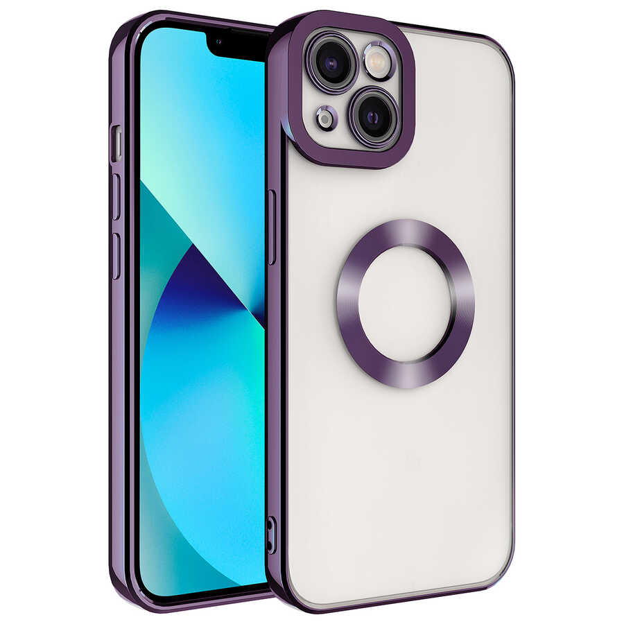 iPhone Uyumlu 13 Kılıf Kamera Korumalı Logo Gösteren Zore Omega Kapak-Derin mor