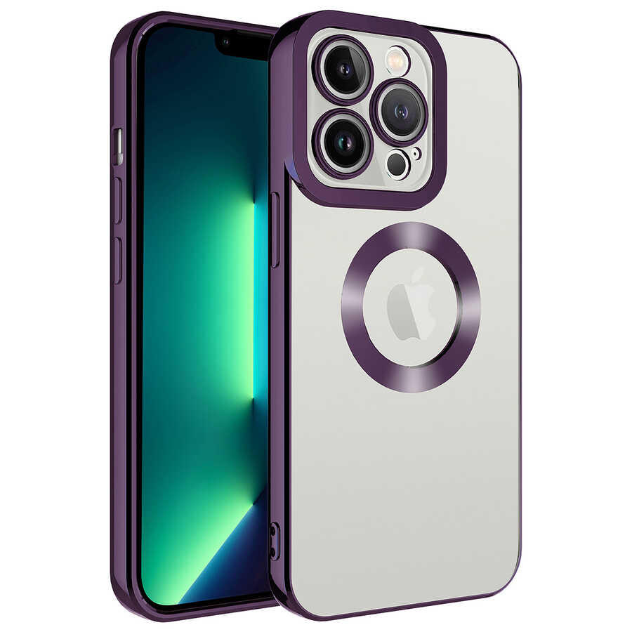 iPhone Uyumlu 13 Pro Max Kılıf Kamera Korumalı Logo Gösteren Zore Omega Kapak-Derin mor