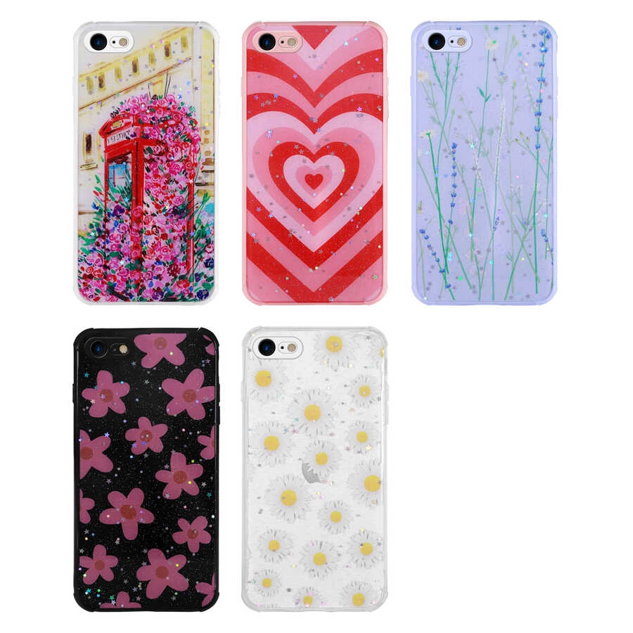 iPhone Uyumlu 8 Kılıf Simli Desenli Kamera Korumalı Parlak Zore Popy Kapak