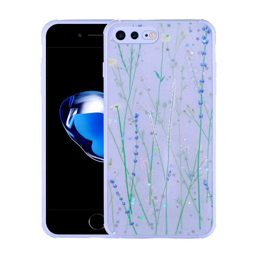 iPhone Uyumlu 7 Plus Kılıf Simli Desenli Kamera Korumalı Parlak Zore Popy Kapak-Dallar