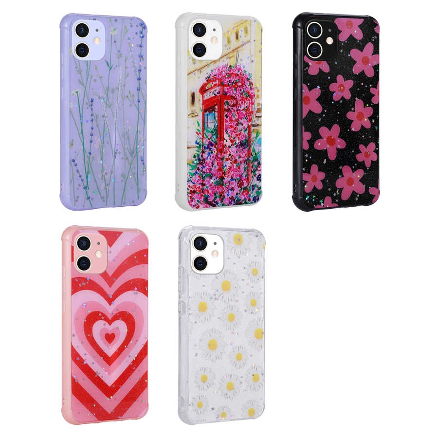 iPhone Uyumlu 11 Kılıf Simli Desenli Kamera Korumalı Parlak Zore Popy Kapak