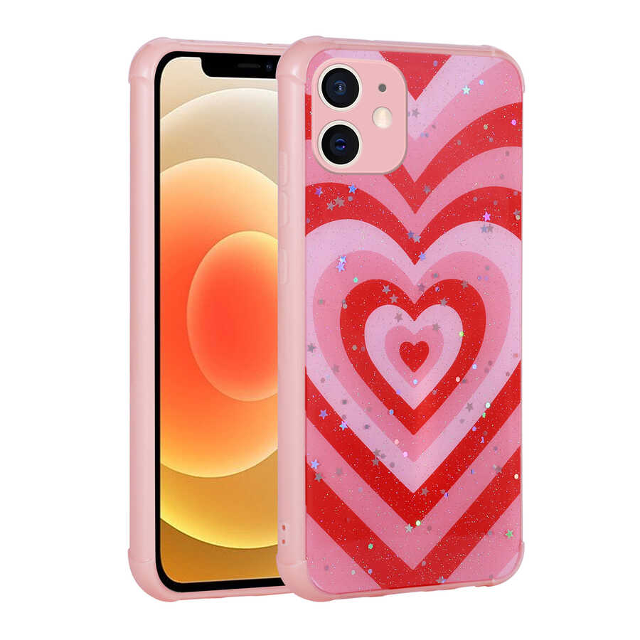 iPhone Uyumlu 11 Kılıf Simli Desenli Kamera Korumalı Parlak Zore Popy Kapak-Kalp