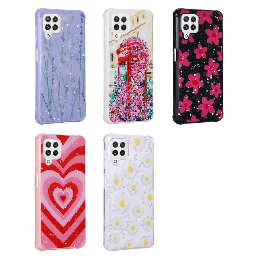Galaxy Uyumlu M32 Kılıf Simli Desenli Kamera Korumalı Parlak Zore Popy Kapak