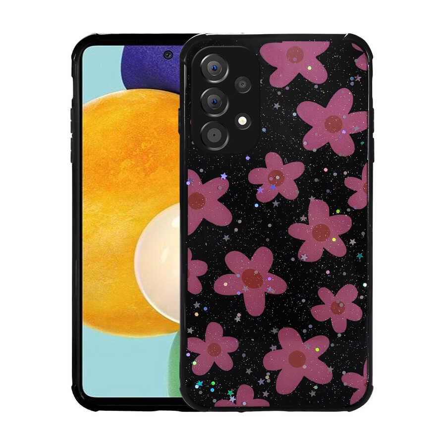 Galaxy Uyumlu A32 4G Kılıf Simli Desenli Kamera Korumalı Parlak Zore Popy Kapak-Çiçek