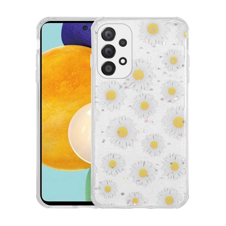 Galaxy Uyumlu A32 4G Kılıf Simli Desenli Kamera Korumalı Parlak Zore Popy Kapak-Papatya