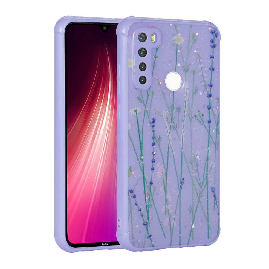 Xiaomi Uyumlu  Redmi Note 8 Kılıf Simli Desenli Kamera Korumalı Parlak Zore Popy Kapak-Dallar