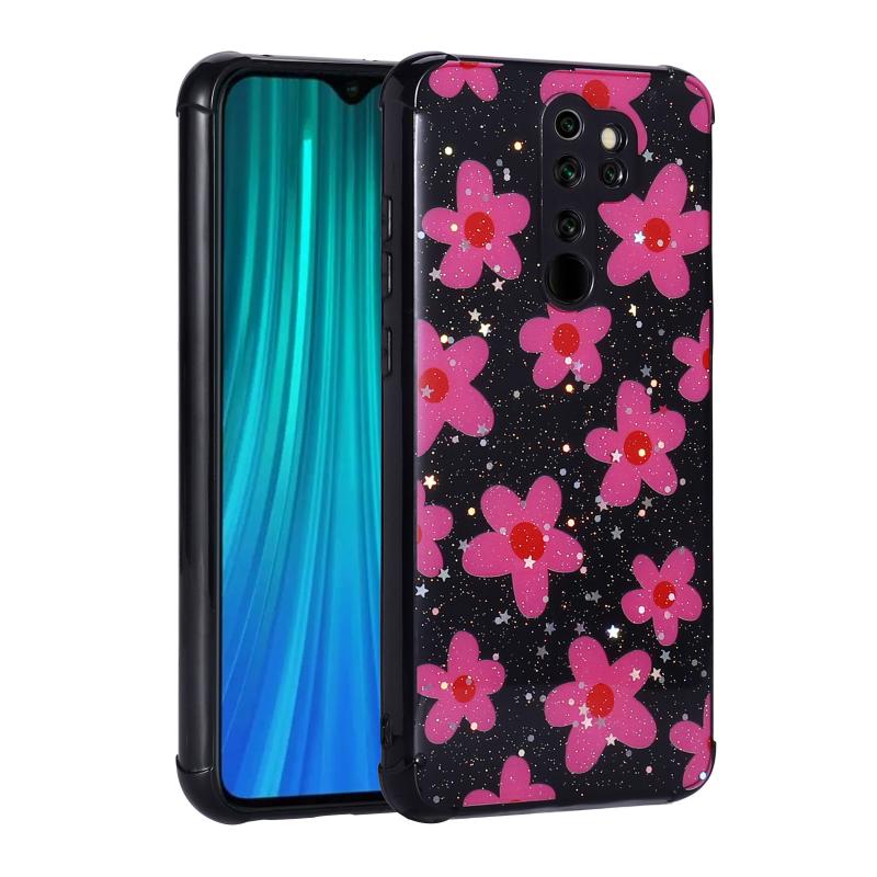 Xiaomi Uyumlu  Redmi Note 8 Pro Kılıf Simli Desenli Kamera Korumalı Parlak Zore Popy Kapak-Çiçek