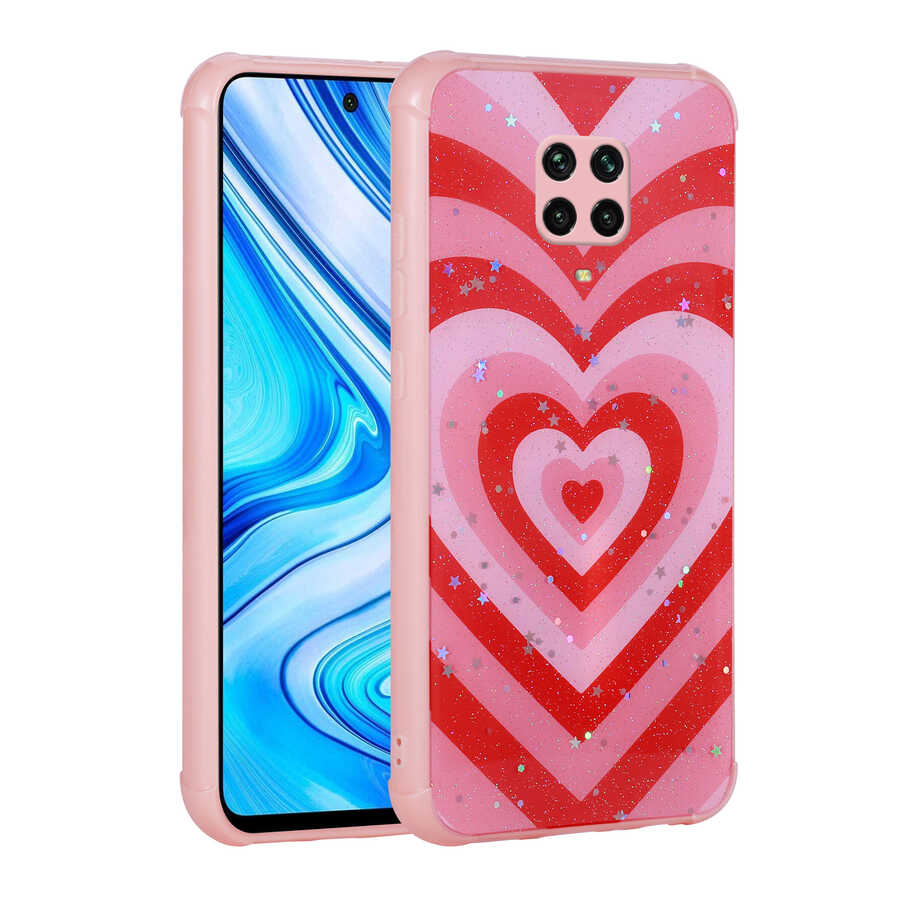 Xiaomi Uyumlu  Redmi Note 9 Pro Kılıf Simli Desenli Kamera Korumalı Parlak Zore Popy Kapak-Kalp