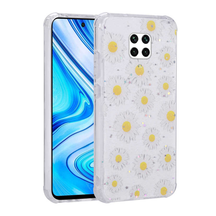 Xiaomi Uyumlu  Redmi Note 9 Pro Kılıf Simli Desenli Kamera Korumalı Parlak Zore Popy Kapak-Papatya
