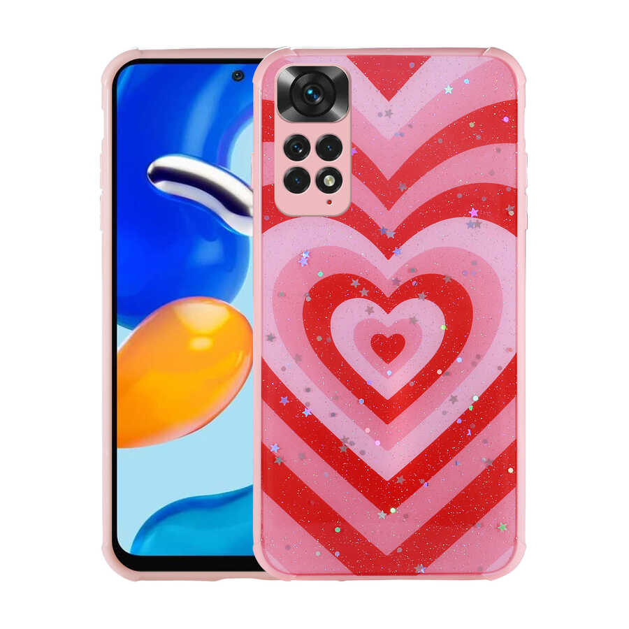 Xiaomi Uyumlu  Redmi Note 11 Global Kılıf Simli Desenli Kamera Korumalı Parlak Zore Popy Kapak-Kalp
