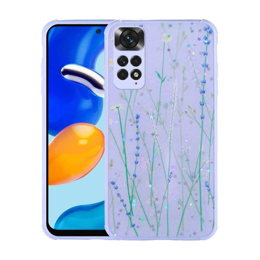 Xiaomi Uyumlu  Redmi Note 11S Global Kılıf Simli Desenli Kamera Korumalı Parlak Zore Popy Kapak-Dallar