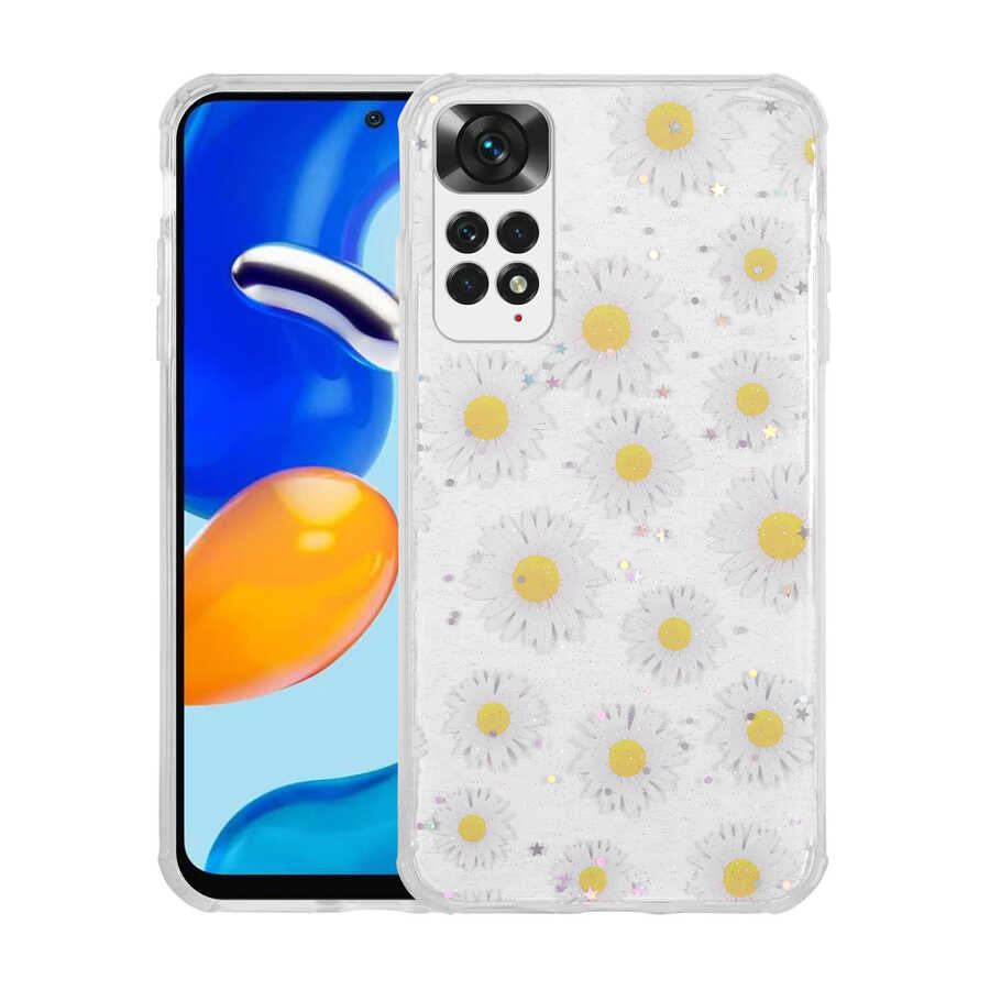 Xiaomi Uyumlu  Redmi Note 11S Global Kılıf Simli Desenli Kamera Korumalı Parlak Zore Popy Kapak-Papatya