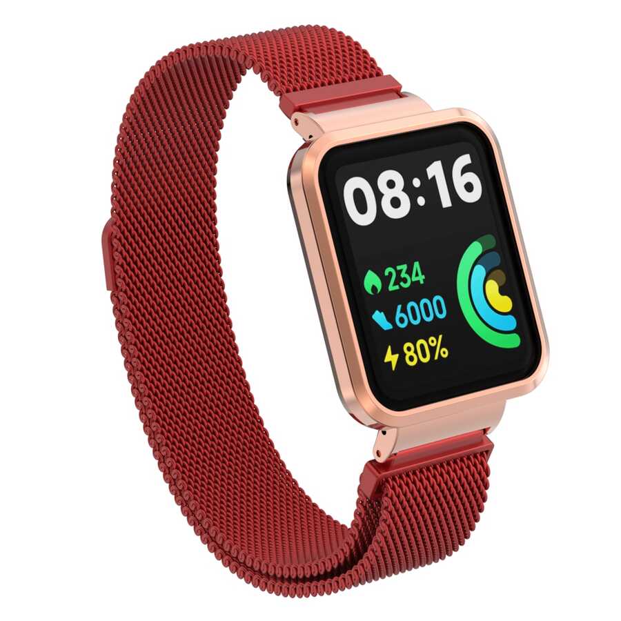 Xiaomi Uyumlu  Redmi Watch 2 Lite Zore KRD-58 Metal Kordon-Kırmızı