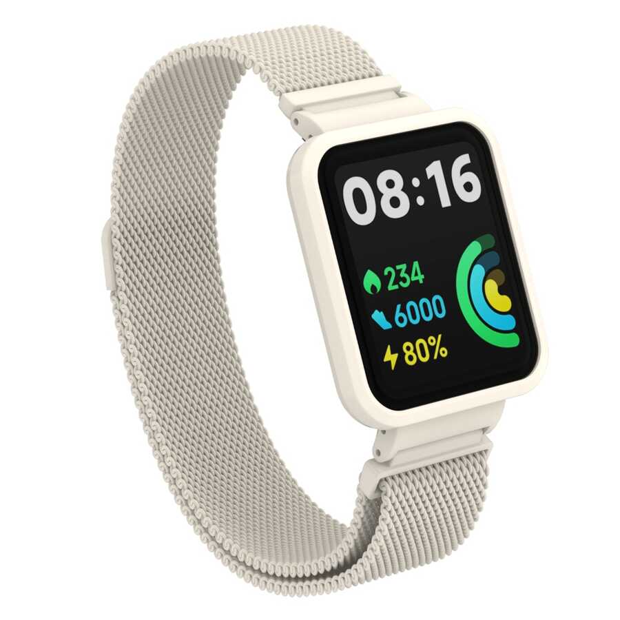 Xiaomi Uyumlu  Redmi Watch 2 Lite Zore KRD-58 Metal Kordon-Krem