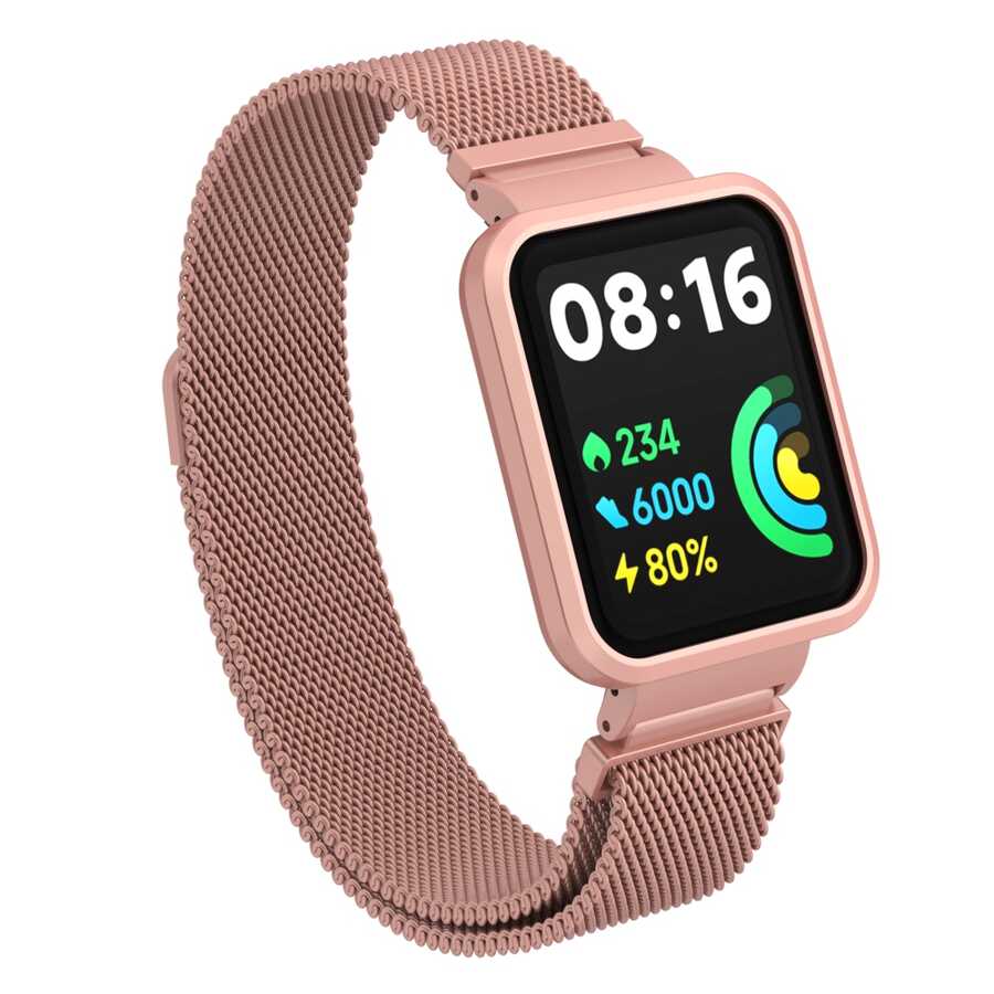 Xiaomi Uyumlu  Redmi Watch 2 Lite Zore KRD-58 Metal Kordon-Pembe açık