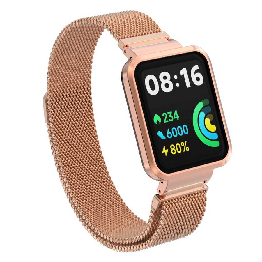 Xiaomi Uyumlu  Redmi Watch 2 Lite Zore KRD-58 Metal Kordon-Rose gold