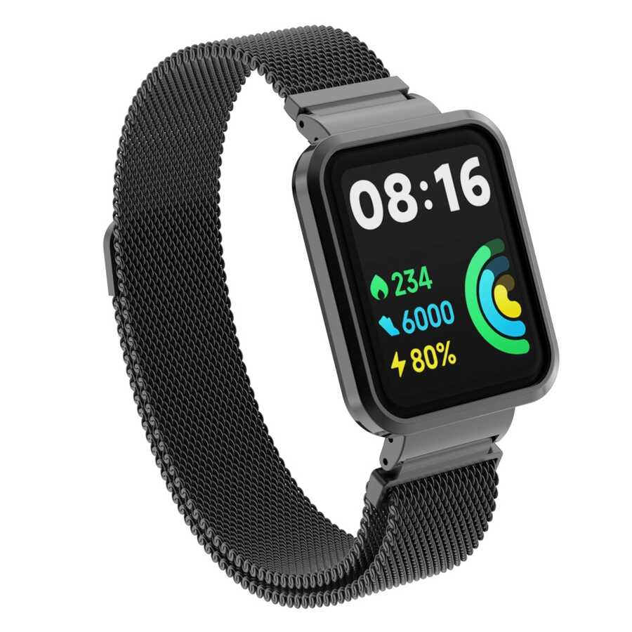 Xiaomi Uyumlu  Redmi Watch 2 Lite Zore KRD-58 Metal Kordon-Siyah