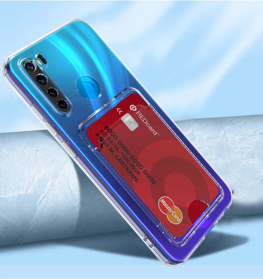 Xiaomi Uyumlu  Redmi Note 8 Kılıf Kartlıklı Şeffaf Zore Setra Clear Silikon Kapak