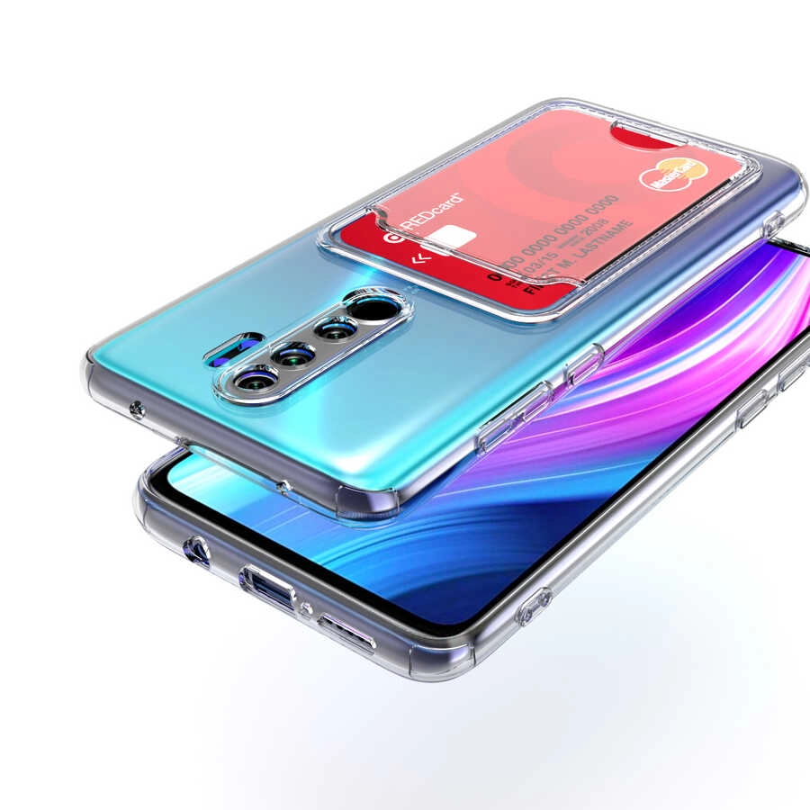 Xiaomi Uyumlu  Redmi Note 8 Pro Kılıf Kartlıklı Şeffaf Zore Setra Clear Silikon Kapak