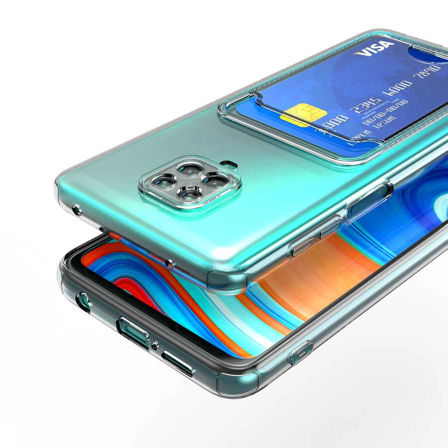 Xiaomi Uyumlu  Redmi Note 9S Kılıf Kartlıklı Şeffaf Zore Setra Clear Silikon Kapak