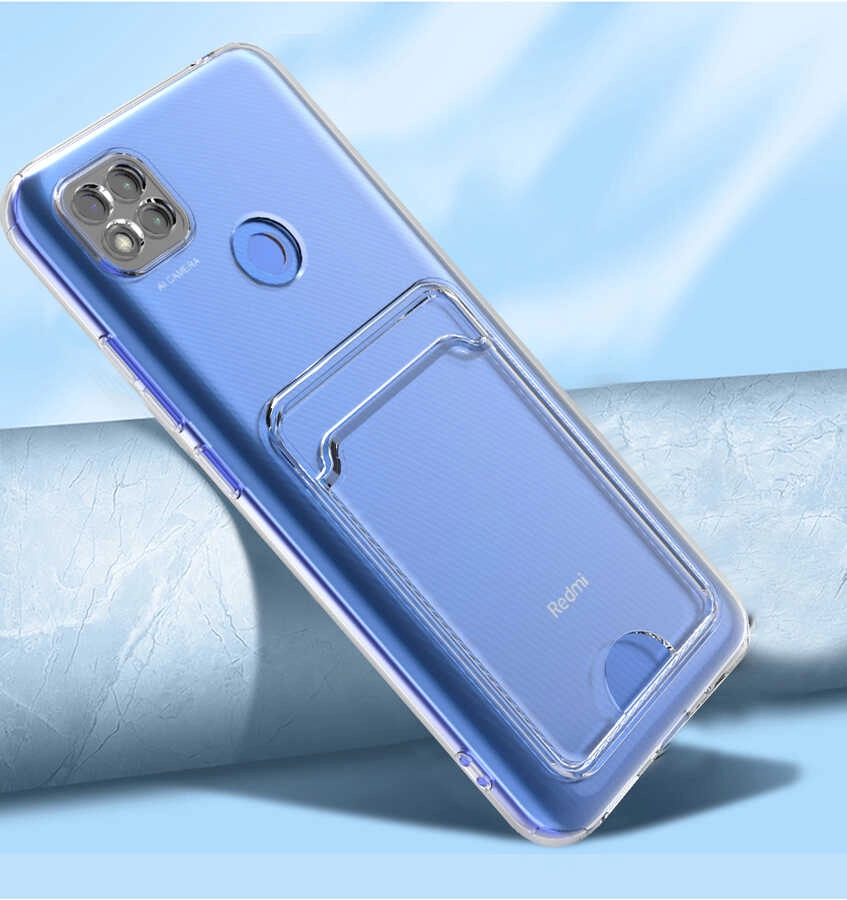 Xiaomi Uyumlu  Redmi 9C Kılıf Kartlıklı Şeffaf Zore Setra Clear Silikon Kapak