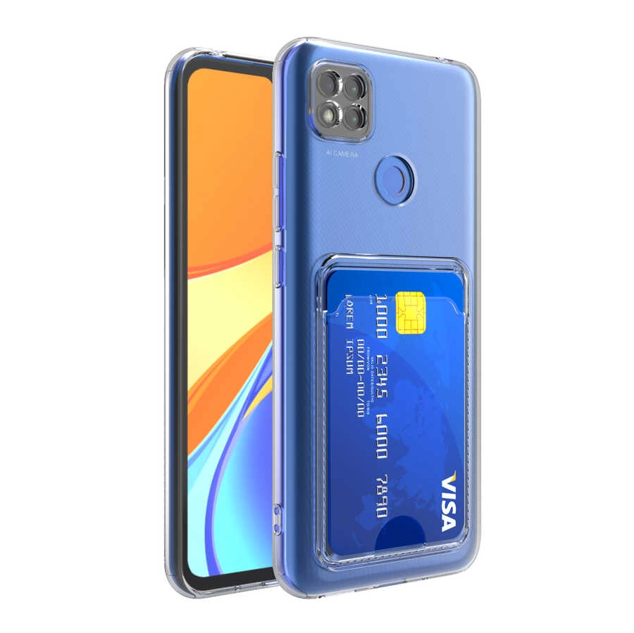 Xiaomi Uyumlu  Redmi 9C Kılıf Kartlıklı Şeffaf Zore Setra Clear Silikon Kapak