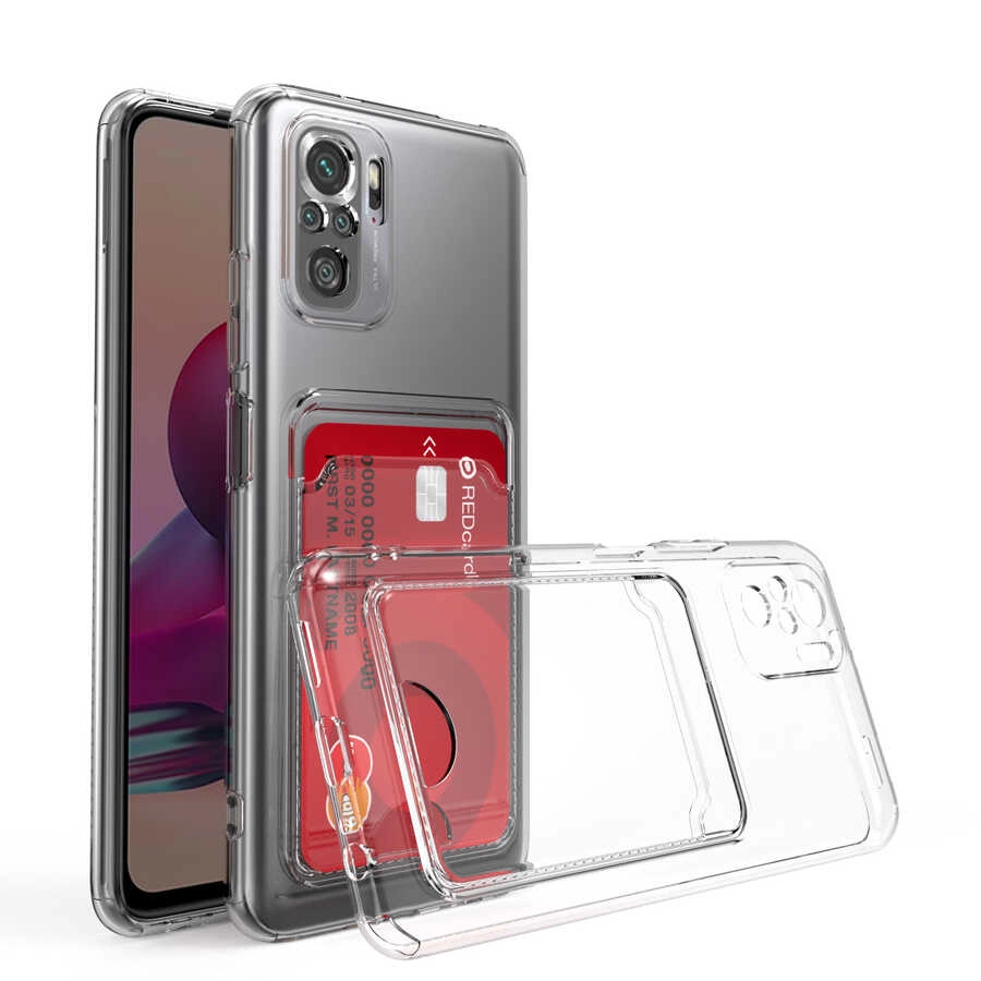 Xiaomi Uyumlu  Redmi Note 10S Kılıf Kartlıklı Şeffaf Zore Setra Clear Silikon Kapak