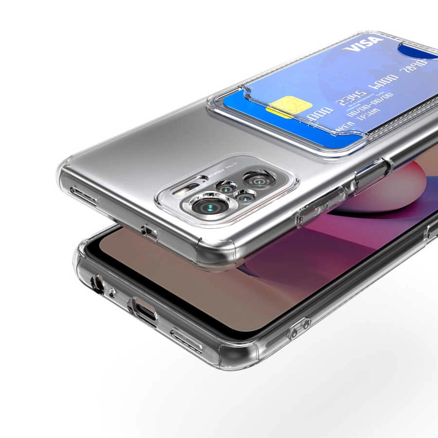 Xiaomi Uyumlu  Redmi Note 10S Kılıf Kartlıklı Şeffaf Zore Setra Clear Silikon Kapak