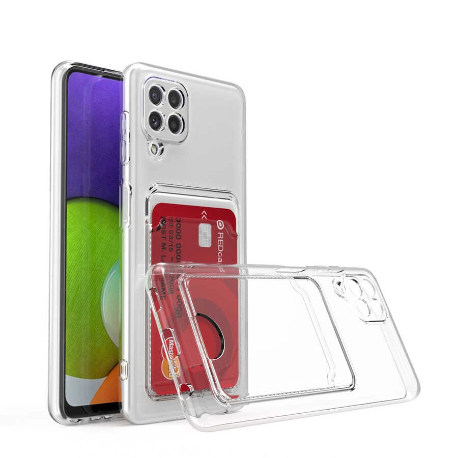 Galaxy Uyumlu M22 Kılıf Kartlıklı Şeffaf Zore Setra Clear Silikon Kapak