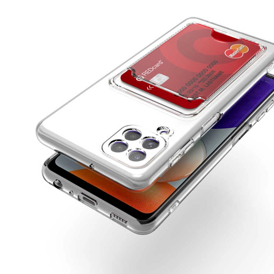 Galaxy Uyumlu M22 Kılıf Kartlıklı Şeffaf Zore Setra Clear Silikon Kapak