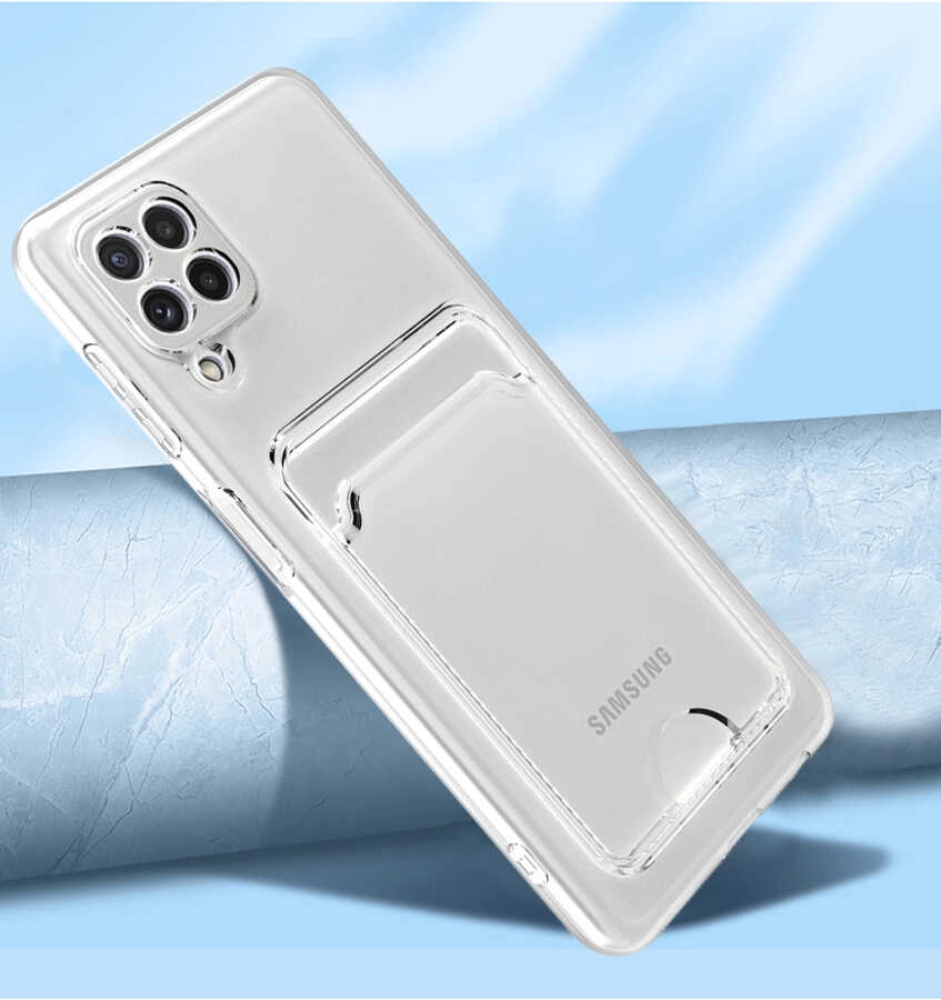 Galaxy Uyumlu M32 Kılıf Kartlıklı Şeffaf Zore Setra Clear Silikon Kapak