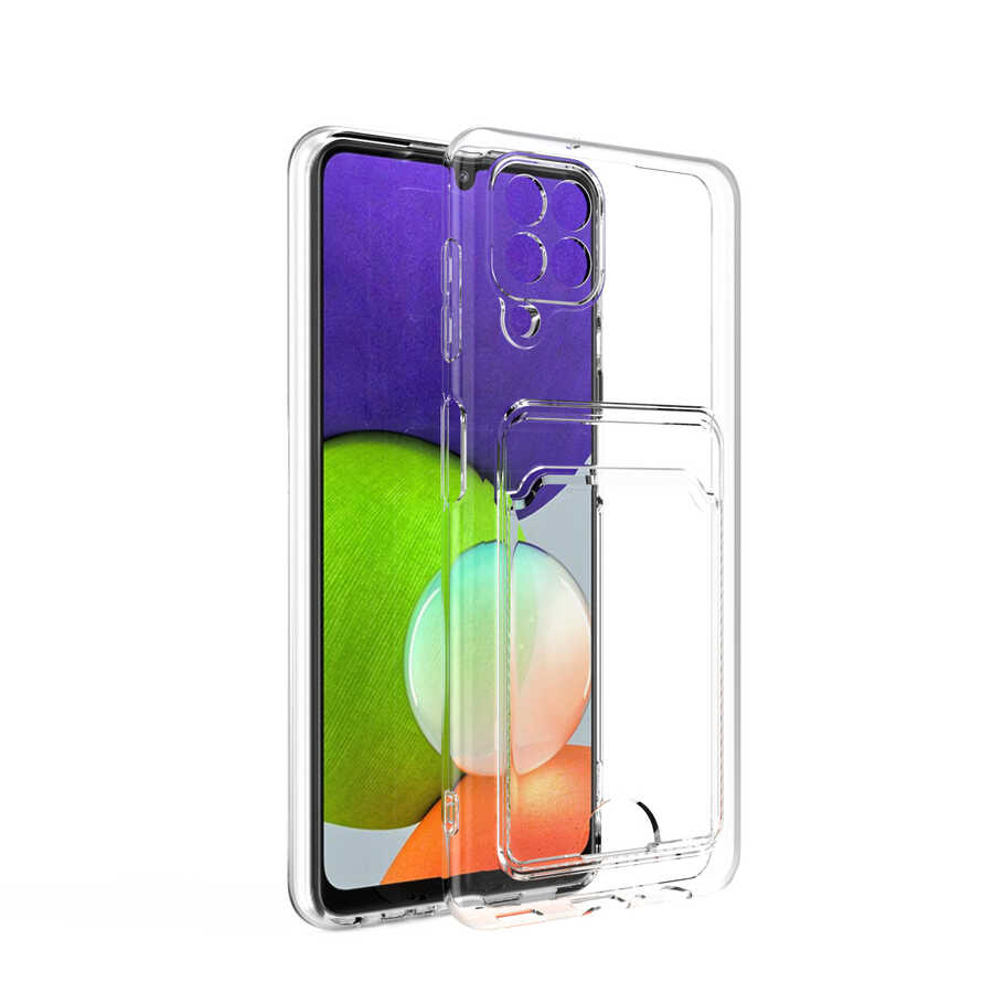 Galaxy Uyumlu A12 Kılıf Kartlıklı Şeffaf Zore Setra Clear Silikon Kapak