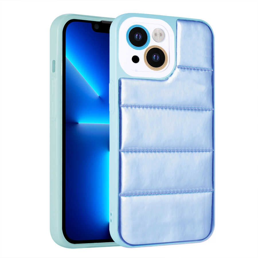 iPhone Uyumlu 13 Kılıf Kamera Korumalı Airbagli Renkli Zore Seksek Kapak-Mavi