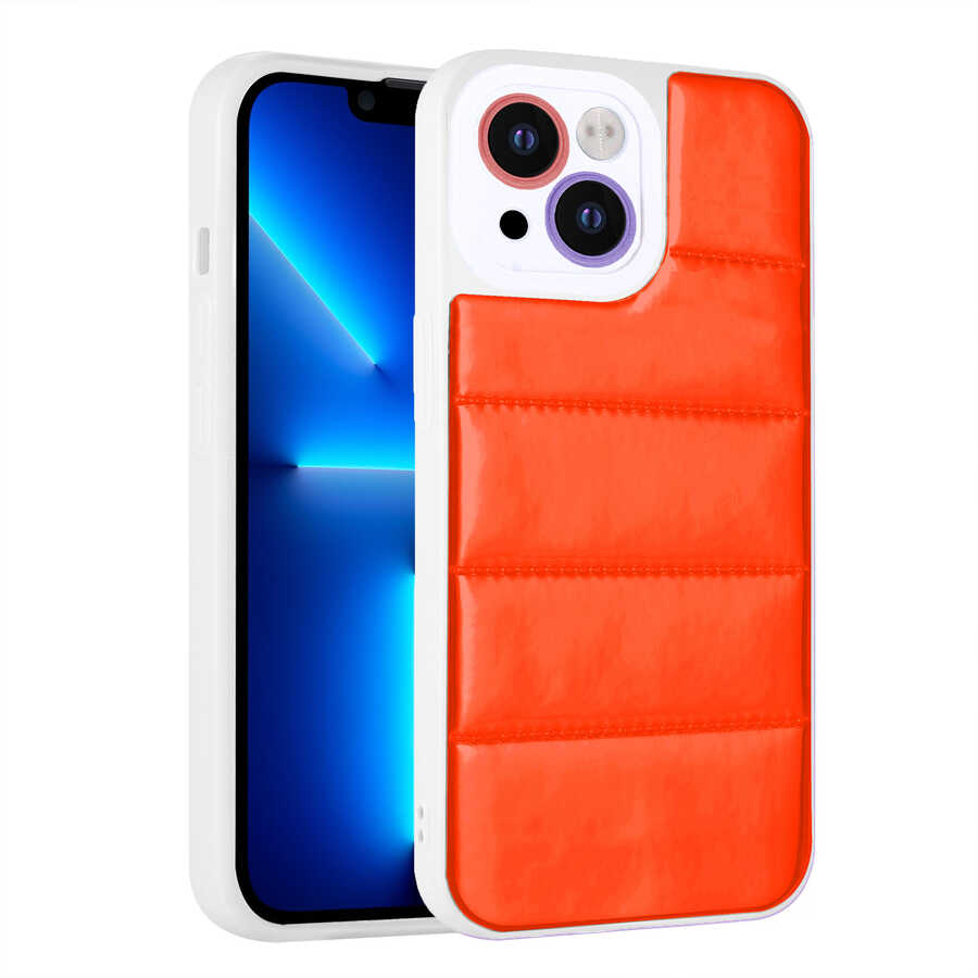 iPhone Uyumlu 13 Kılıf Kamera Korumalı Airbagli Renkli Zore Seksek Kapak-Turuncu