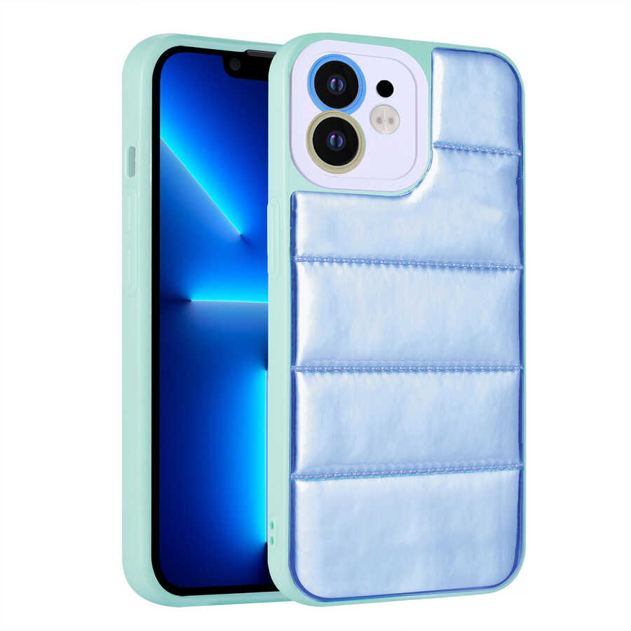 iPhone Uyumlu 12 Kılıf Kamera Korumalı Airbagli Renkli Zore Seksek Kapak-Mavi