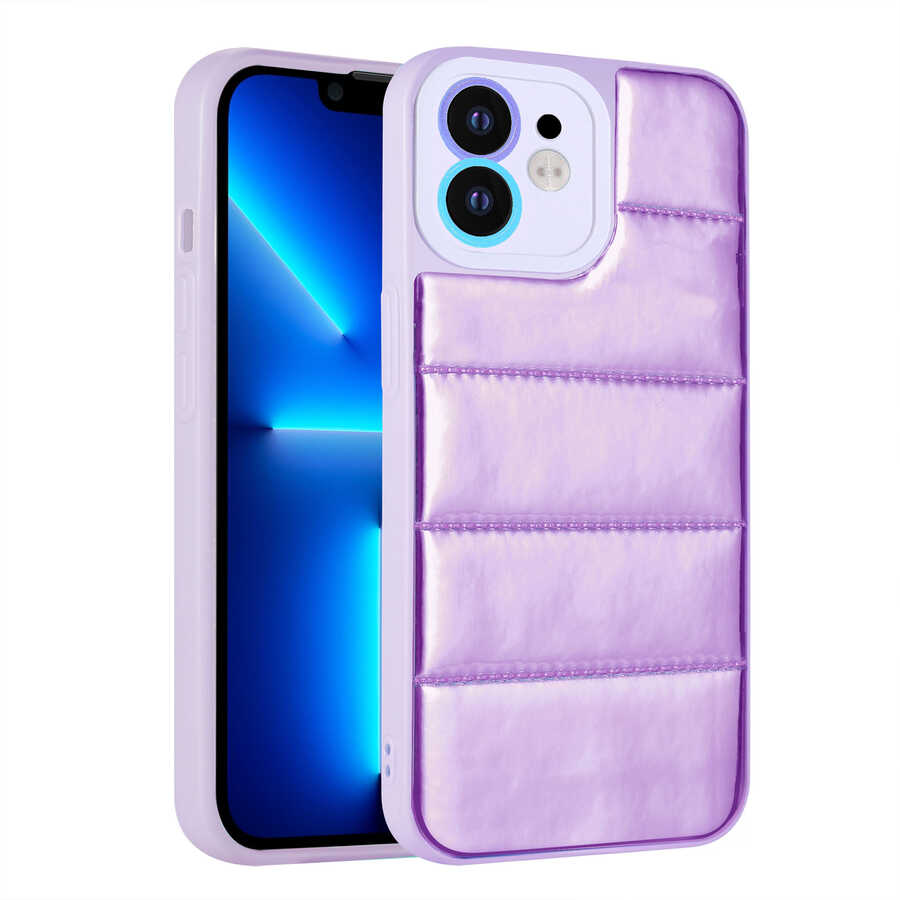 iPhone Uyumlu 12 Kılıf Kamera Korumalı Airbagli Renkli Zore Seksek Kapak-Mor