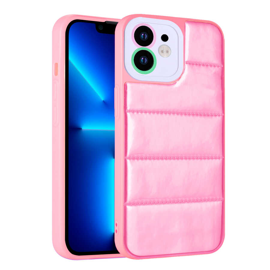 iPhone Uyumlu 12 Kılıf Kamera Korumalı Airbagli Renkli Zore Seksek Kapak-Pembe