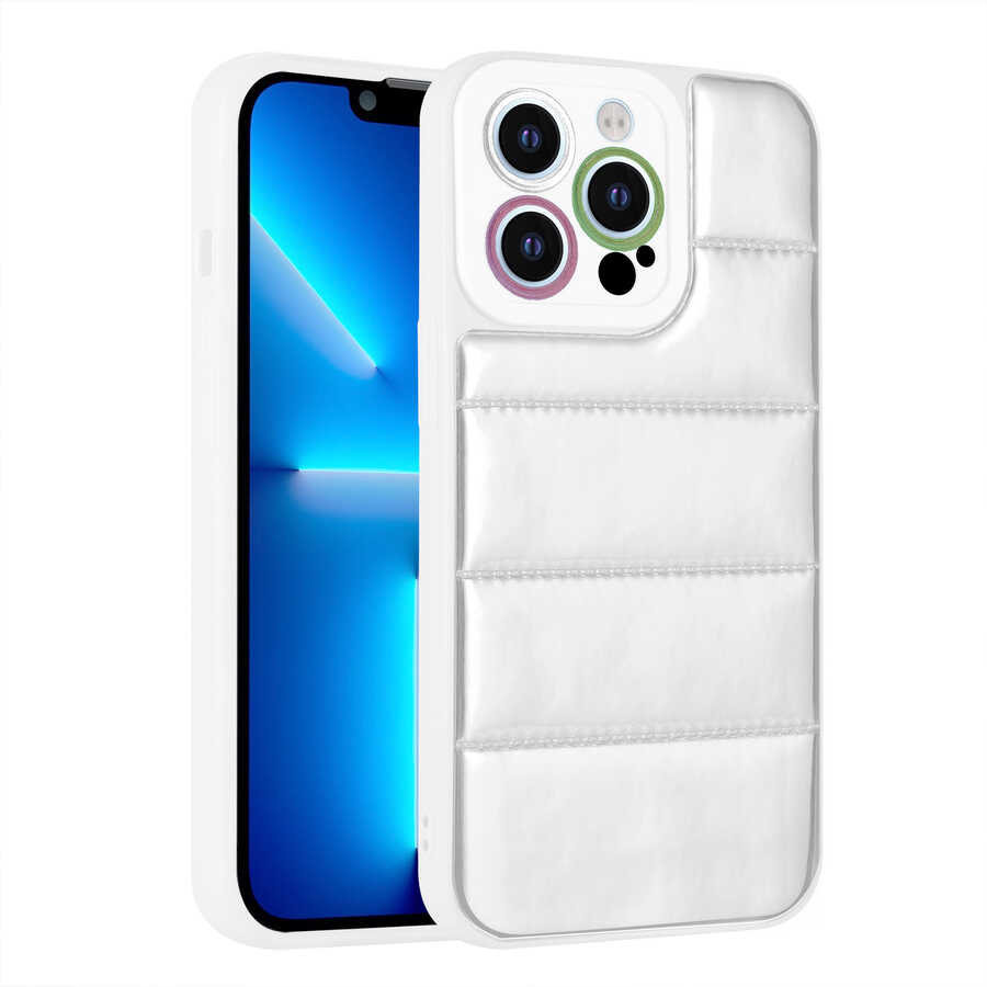 iPhone Uyumlu 13 Pro Kılıf Kamera Korumalı Airbagli Renkli Zore Seksek Kapak-Gümüş