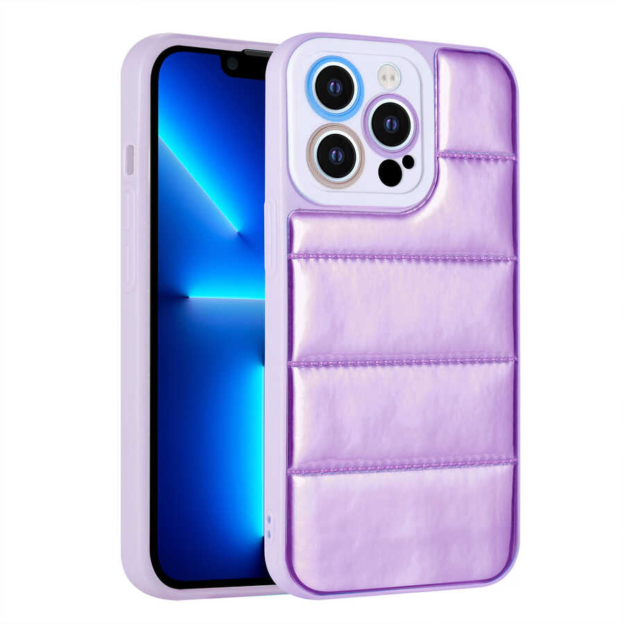 iPhone Uyumlu 13 Pro Kılıf Kamera Korumalı Airbagli Renkli Zore Seksek Kapak-Mor