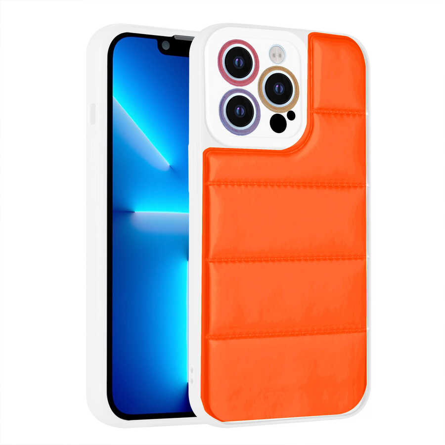 iPhone Uyumlu 13 Pro Kılıf Kamera Korumalı Airbagli Renkli Zore Seksek Kapak-Turuncu