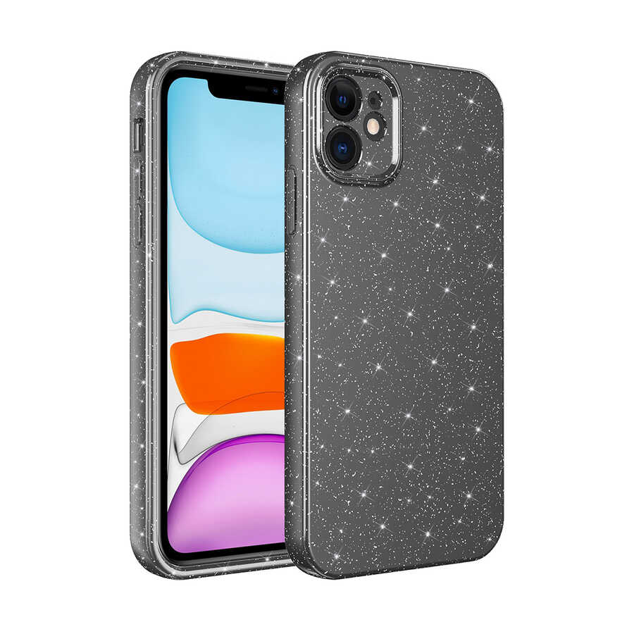 iPhone Uyumlu 11 Kılıf Kamera Korumalı Simli Lüks Zore Koton Kapak-Gri