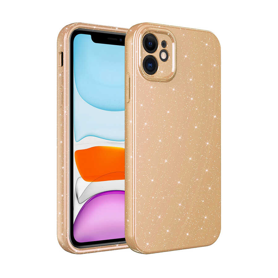iPhone Uyumlu 11 Kılıf Kamera Korumalı Simli Lüks Zore Koton Kapak-Kahverengi