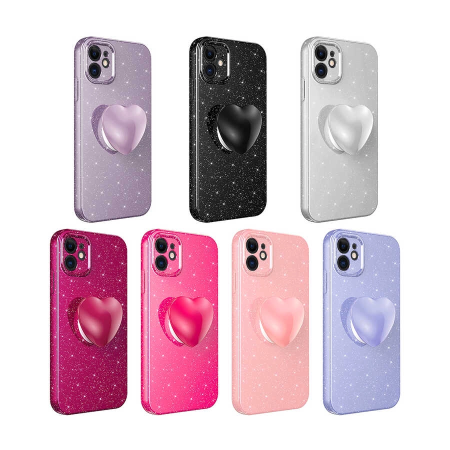iPhone Uyumlu 11 Kılıf Kamera Korumalı Simli Pop Soketli Lüks Zore Koton Soketli Kapak