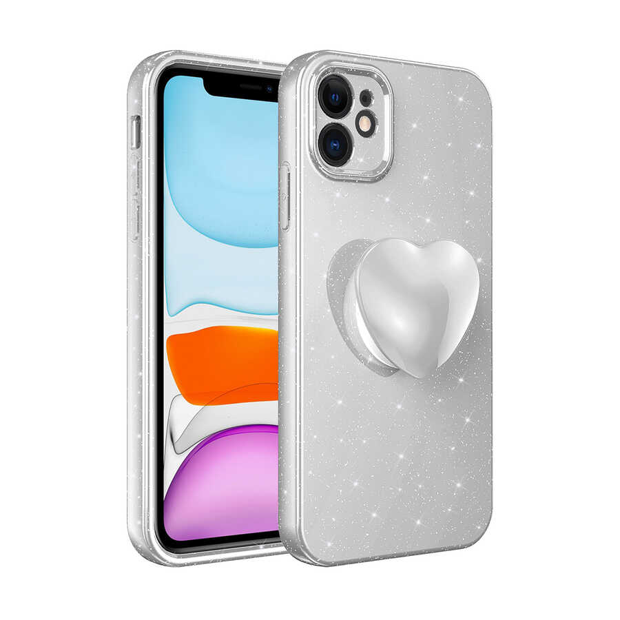 iPhone Uyumlu 11 Kılıf Kamera Korumalı Simli Pop Soketli Lüks Zore Koton Soketli Kapak-Beyaz