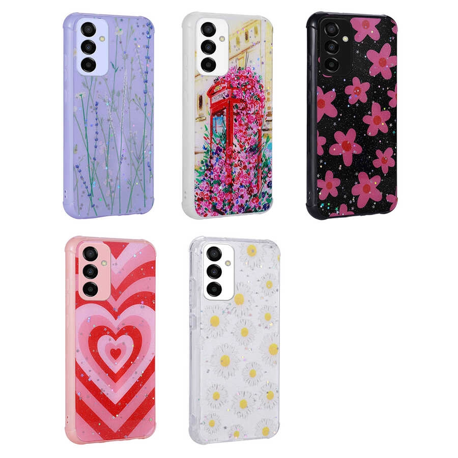 Galaxy Uyumlu M23 Kılıf Simli Desenli Kamera Korumalı Parlak Zore Popy Kapak